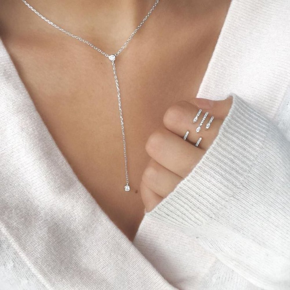 Alex Mika White Gold Double Circle "Diamond" Necklace
